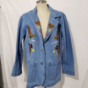 The Blue Denim  Jacket Buttons Cowboy pattern